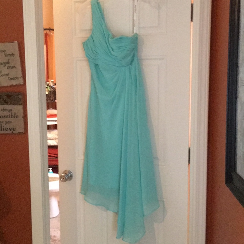 David’s Bridal teal bridesmaid dress
